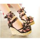 Floral Print Lace-up Wedge Sandals