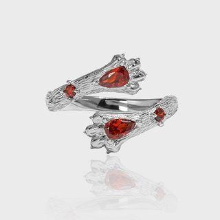 925 Sterling Silver Rhinestone Paw Open Ring Adjustable - Silver - 15