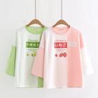 3/4-sleeve Fruit Print Two-tone T-shirt