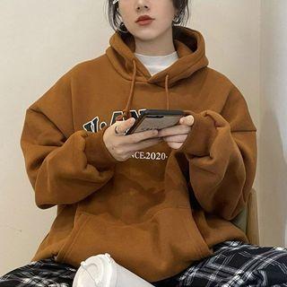 Long-sleeve Letter Print Hoodie Caramel - One Size