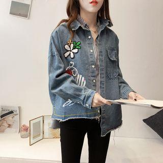 Print Asymmetrical Denim Jacket Blue - One Size