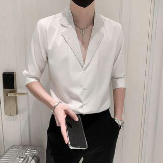 Short-sleeve Tweed Panel Shirt