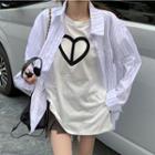 Striped Shirt / Short-sleeve Heart Print T-shirt