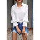 Notched-collar Bell-sleeve Top