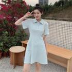 Plain Button-up Pocket A-line Mini Dress