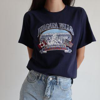 Short-sleeve Round Neck Letter Embroidered T-shirt