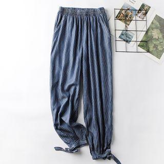 Pinstriped Cropped Harem Jeans