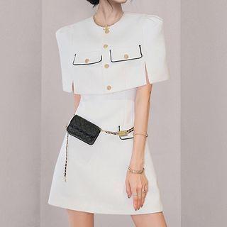 Set: Cape-sleeve Top + Spaghetti Strap A-line Dress