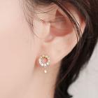 925 Sterling Silver Faux Pearl Rhinestone Hoop Earring