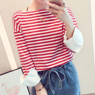 Long-sleeve Striped Top / Baggy Jeans