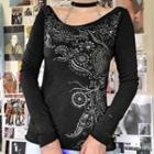 Long Sleeve Chain Detail Floral Printed T-shirt