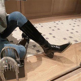 Pointy-toe Chunky Heel Tall Boots