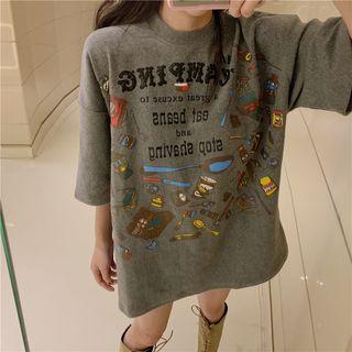 Drop-shoulder Printed Long T-shirt