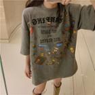 Drop-shoulder Printed Long T-shirt