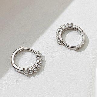 Faux Pearl Alloy Hoop Earring 1 Pair - 01 - Silver - One Size