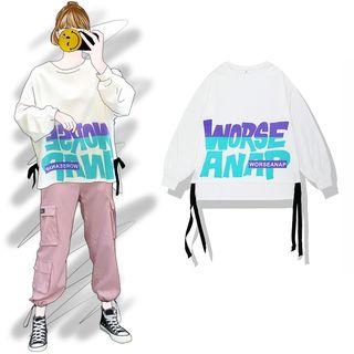 Tie-hem Letter Sweatshirt