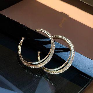 Rhinestone Layered Hoop Earring 1 Pair - Silver Pin - Gold - One Size