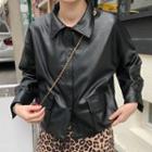 Faux Leather Buttoned Jacket As Shown In Figure - One Size