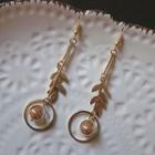Alloy Leaf Faux Pearl Dangle Earring 1 Pair - Clip On Earring - A03b - Gold - One Size