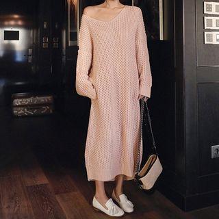Bell-sleeve Knit Midi Dress
