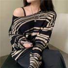 Striped Sweater Sweater - Black & Beige - One Size
