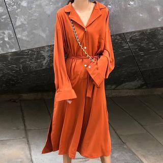 Long-sleeve Notch-lapel Midi Shirtdress