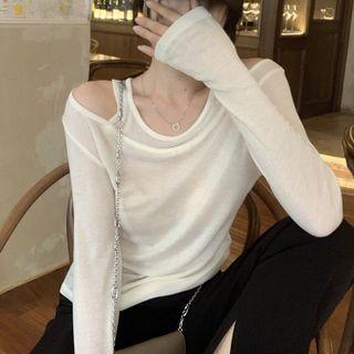 Long-sleeve Cutout Mock Two Piece Cropped Top