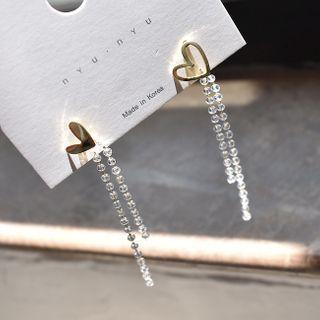 Non-matching Alloy Heart Faux Crystal Fringed Earring 1 Pair - S925 Silver - One Size