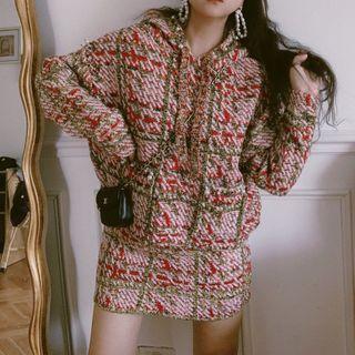 Tweed Drawstring Hoodie / Mini Skirt