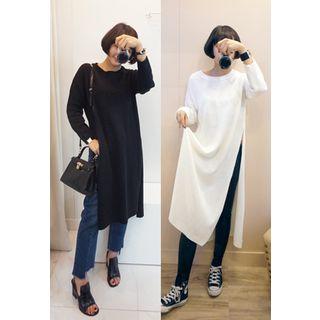 Round-neck Slit-side Long Knit Top