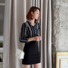 Long-sleeve Tie-cuff Stripe Blouse