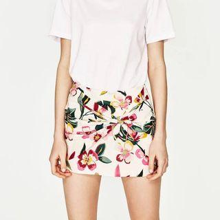 Bow-accent Floral Miniskirt