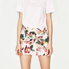 Bow-accent Floral Miniskirt