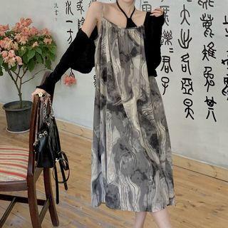 Asymmetrical Halter-neck Tie-dyed Midi A-line Dress / Crop Cardigan