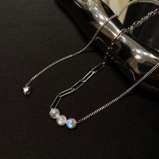 Mermaid Faux Pearl Pendant Alloy Necklace Silver - One Size