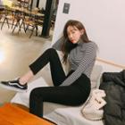 Turtle-neck Slim-fit Striped Top