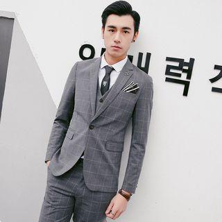 Set: Window Pane Slim Fit Blazer + Dress Pants + Vest