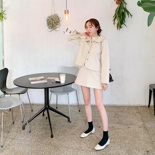 Wool Blend Collared Buttoned Jacket