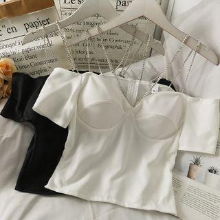 Chain-strap Off-shoulder Crop Top