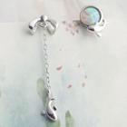 Non-matching Fish & Cat Dangle Earring 1 Pair - S925 Silver - Silver - One Size