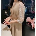 Sleeveless Midi A-line Dress / Lace Blouse