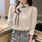 3/4-sleeve Frog-buttoned Blouse
