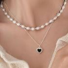 Heart Glaze Pendant Alloy Necklace / Faux Pearl Necklace