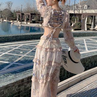 Long-sleeve Cutout Ruffled Sundress