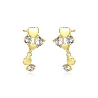 Sterling Silver Plated Gold Fashion Romantic Heart-shaped Stud Earrings With Cubic Zirconia Golden - One Size