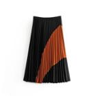 Two-tone Accordion Pleat Midi A-line Skirt