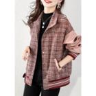 Striped Panel Plaid Button-up Jacket