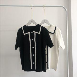 Lapel Knitted Short-sleeve Top