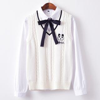 Couple Matching Panda Embroidered Cable-knit Vest