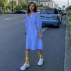 V-neck Checked 3/4-sleeve Dress